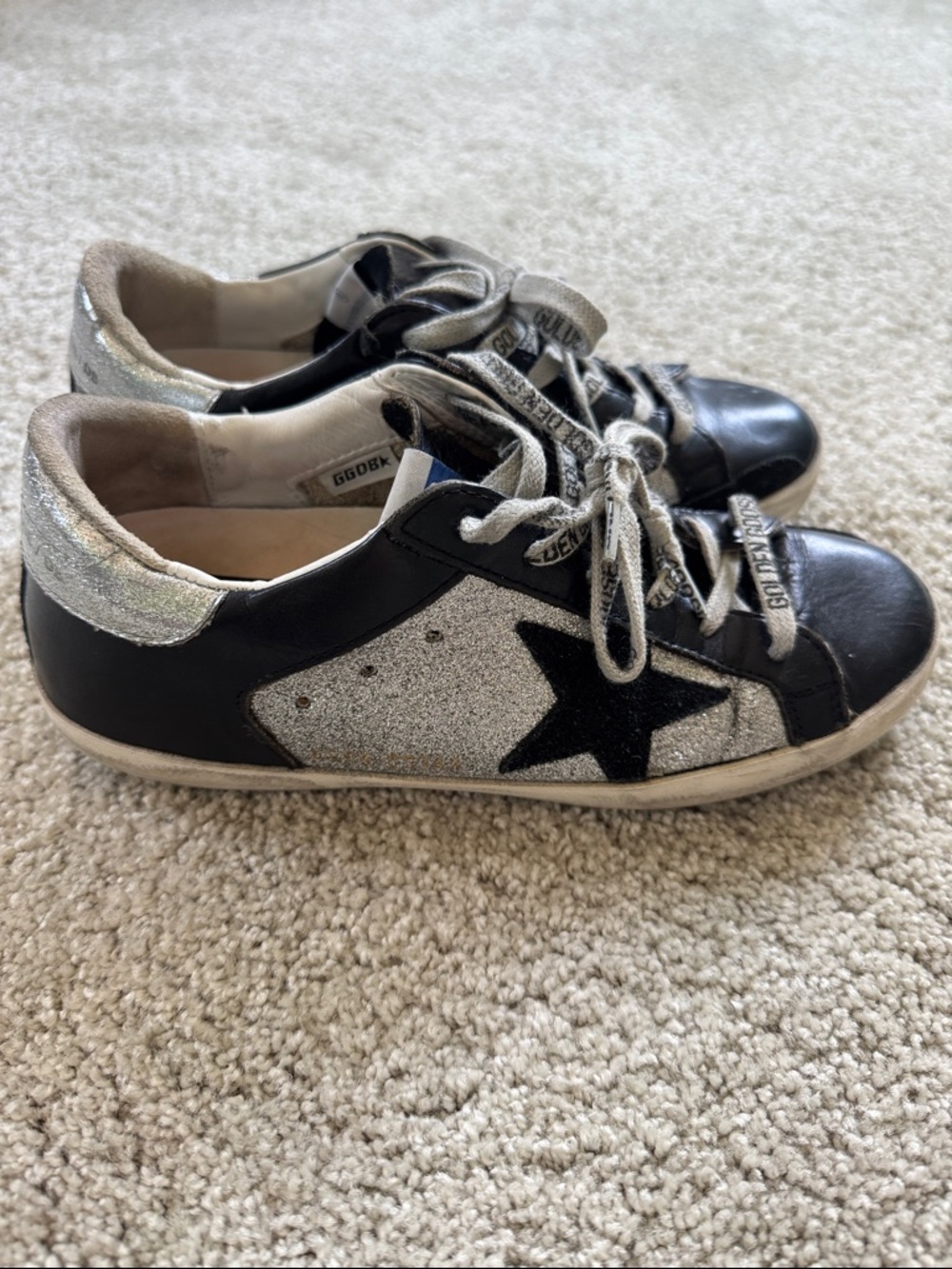 GOLDEN GOOSE Silver Glitter Black Superstar Sneakers 36 - Picture 3 of 6